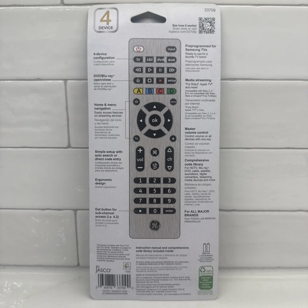 General Electric 33709 4 Device Universal Remote Control - New Silver